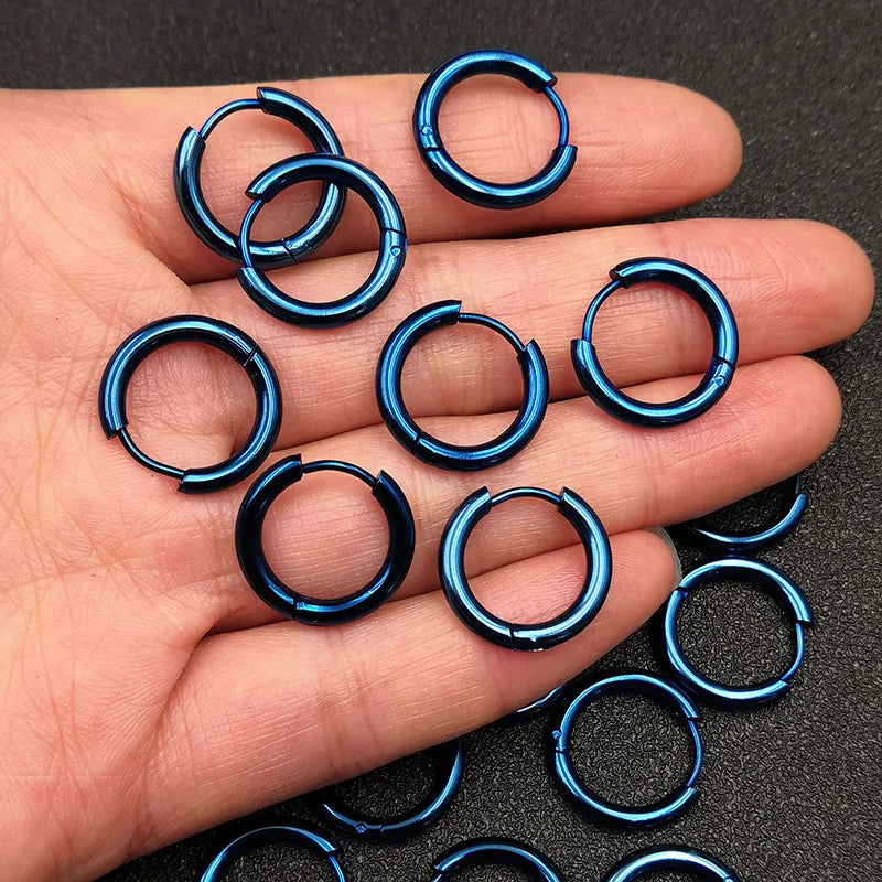 10pcs/lot Stainless Steel Hoop Earrings 2.5mm 2.0mm Thick for Men Women Blue Black Gold Colorful Round Circle Earring Wholesale