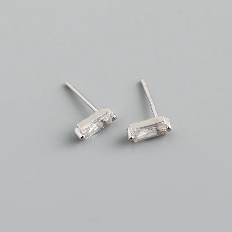 WANTME 925 Sterling Silver Colorful Square Shiny Zircon Beads Piercing Stud Earrings for Women Fashion Gothic Exquisite Jewelry