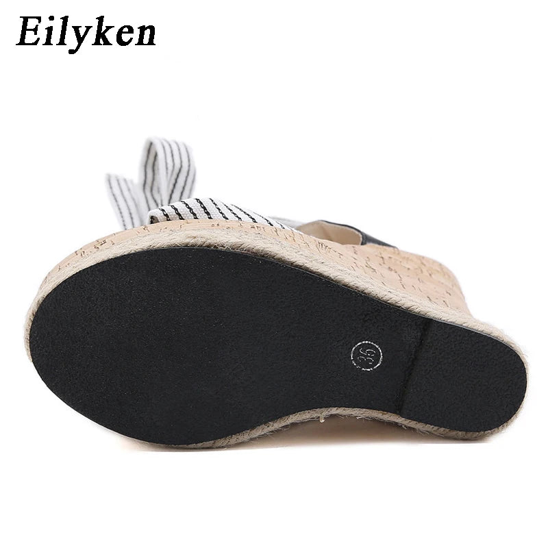 Eilyken Summer Solid White Platform Wedges Sandals Women Fashion High Heels Ankle Strap Ladies Open Toe Shoes