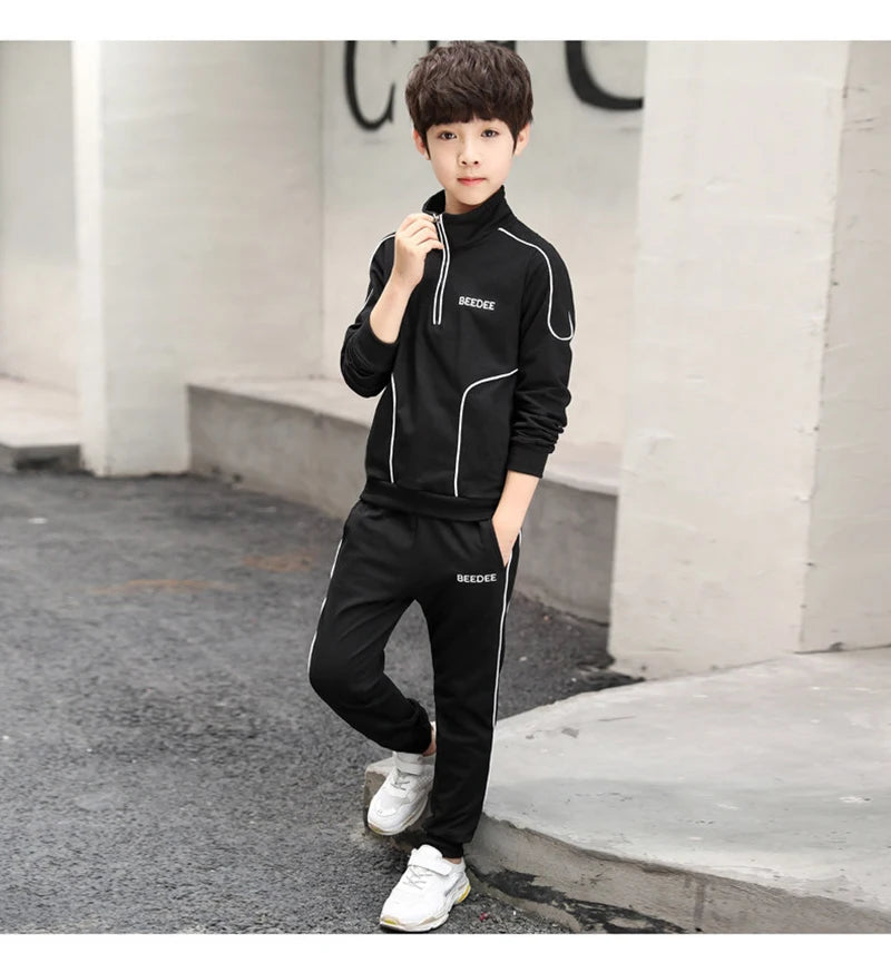 4 5 6 8 10 12 Years Big Boys Clothing Sets Autumn Cotton Long Sleeve Sweatshirt + Pants 2Pcs Kids Sports Suit Teenage Tracksuits