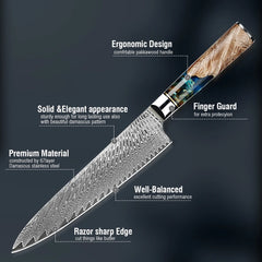 Kitchen Knives-Set Damascus Steel VG10 Chef Knife Cleaver Paring Bread Knife Blue