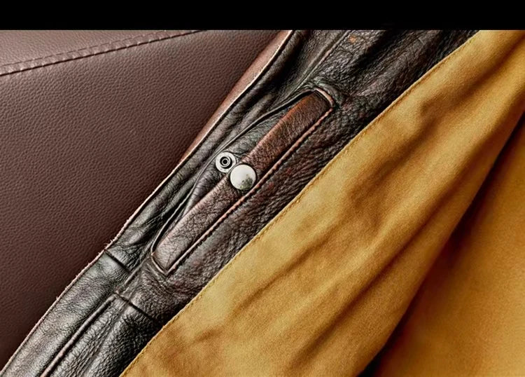 Men Leather Jacket  Swallow Tailed Vintage Motorcycle Top Cowhide Coat