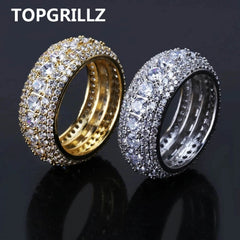 10MM Hip Hop Iced Out Cubic Zircon Bling Round Ring Gold Silver Color Jewelry