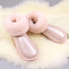 Genuine Sheepskin Leather Boots Women Winter Boots Warm Wool Snow Boots