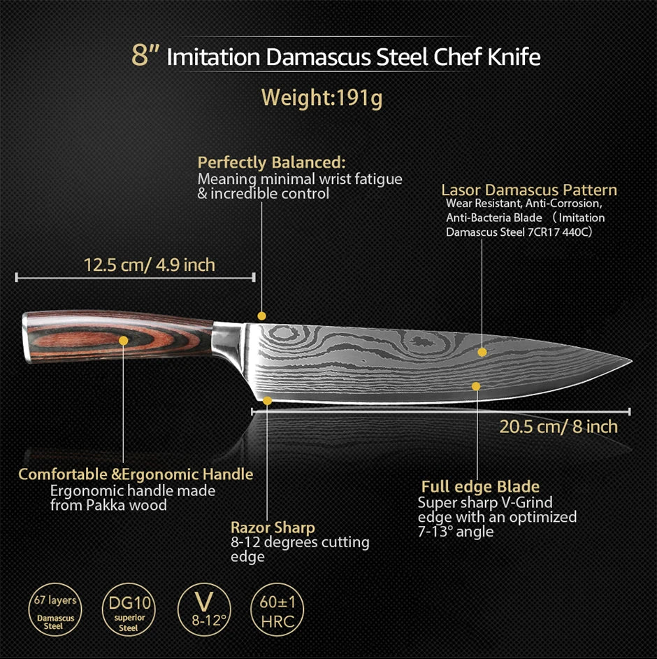 Kitchen Knife Professional Chef Knives Set 7CR17 High Carbon Steel Japanese