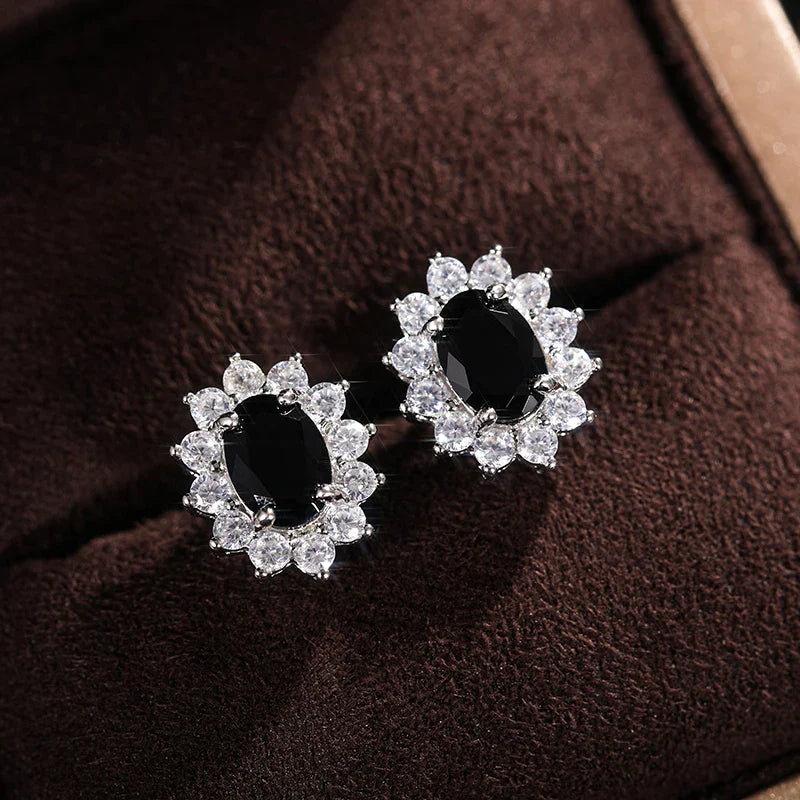 Huitan Fashion Sunflower Shape Stud Earrings Women Brilliant Oval Cubic Zirconia Luxury Female Party Jewelry Earring Top Quality