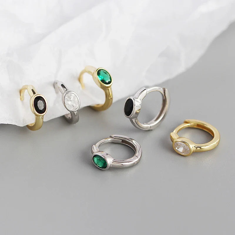WANTME 925 Sterling Silver Simple Oval Cut Zircon Hoop Earrings for Women Geometric European Piercing Huggie Jewelry Female Gift