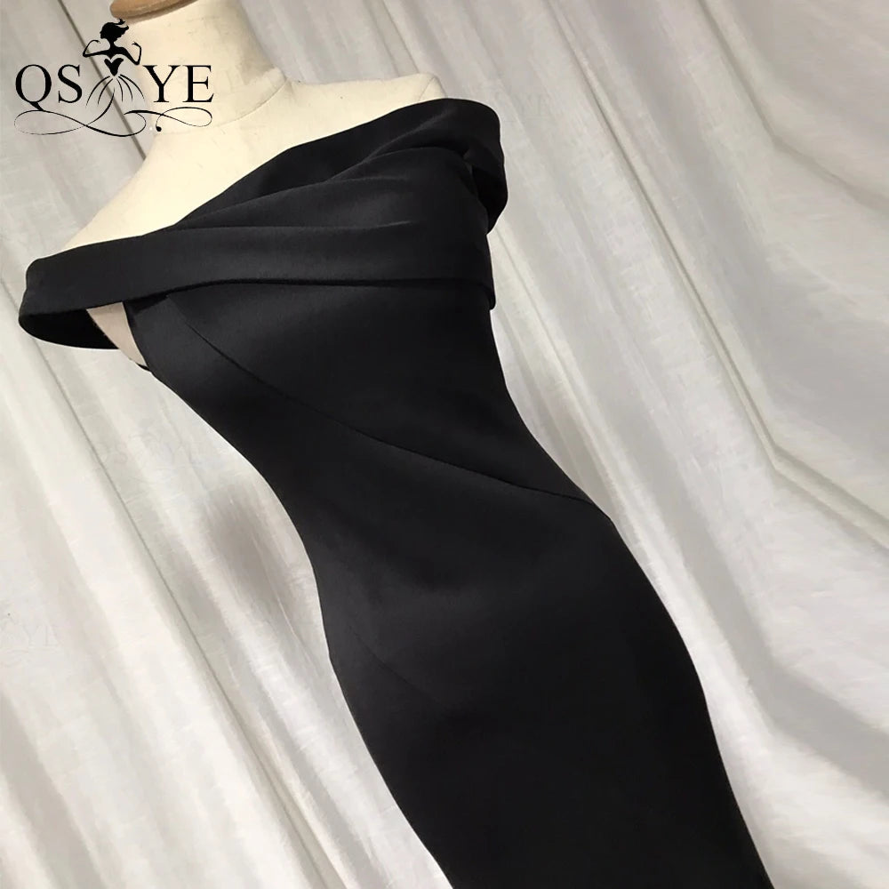 Evening wear Dresses: Black Evening Dresses Elastic Mermaid Off the Shoulder