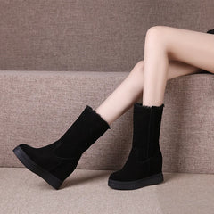 Woman Booties Autumn Winter Leather Casual Wedges High Heels Shoes