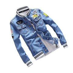 Men's Denim Jackets Fashion Male Trendy Ripped Denim Bomber Coats Mens