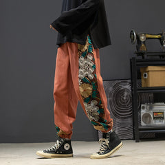 Spring Autumn Fashion Plus Size Casual Pants Men Clothing Embroidery Patchwork