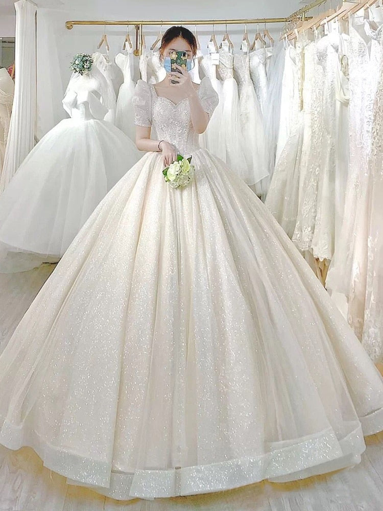 Wedding Dress Princess Bride Dress Shiny Ball Gown Wedding Dress