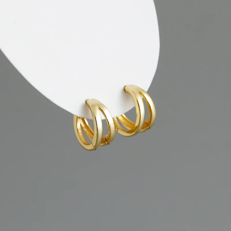 WANTME 925 Sterling Silver Simple Glossy Double Ear Buckle for Women Unique Charm Party Hoop Earrings Fine Jewelry Accessories