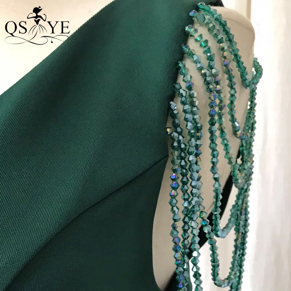Evening wear Dresses: Emerald Evening Dress V Neck Formal Party Dress