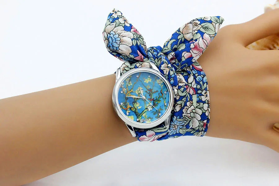 Shsby New Ladies Cloth Wristwatch Fashion Women Dress Watch High Quality Silver  Quartz Watch Sweet Girls Watch Fabric Clock