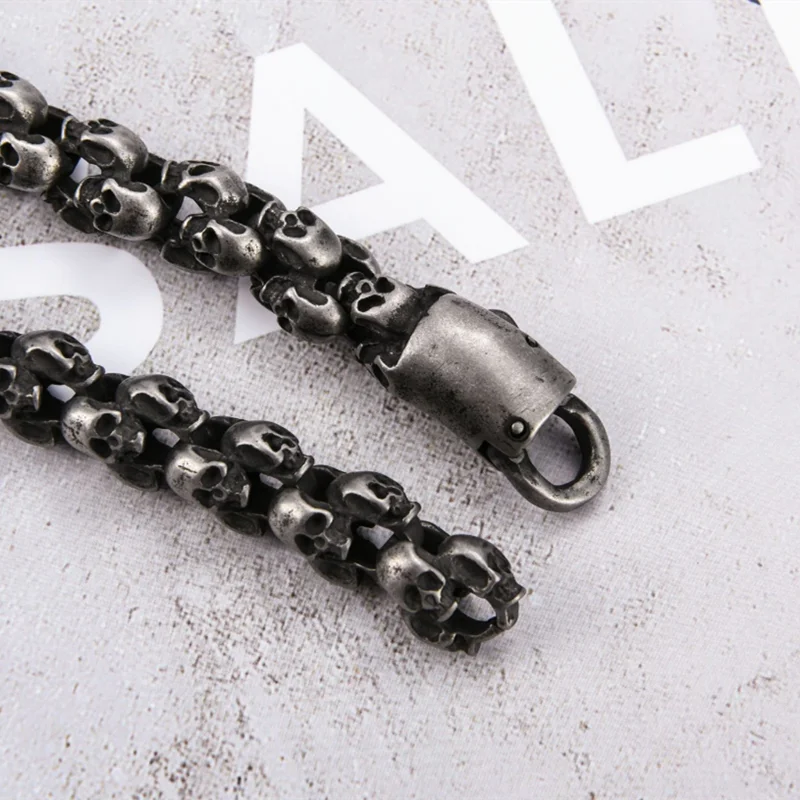 Punk Skull Bracelets Men Stainless Steel Shiny Matte Skull Charm Link Chain Brecelets Male Gothic Jewelry 2021