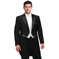 Italian Tailcoat Design Men Suits For Wedding Prom (Jacket+Pants+Vest) Elegant Terno Men Suit