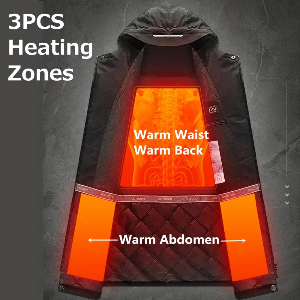 USB Heated Jacket Men Women Waterproof Jacket Down Cotton Hiking Coat