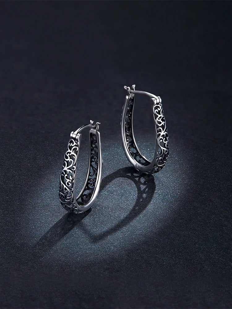BAMOER 18K Gold Plated Filigree Hoop Earrings 925 Sterling Silver Vintage Vine Earrings For Women Fine Jewelry Original Design