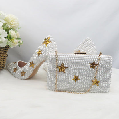 Gold Star Women Wedding Shoes With Matching Bag Bride