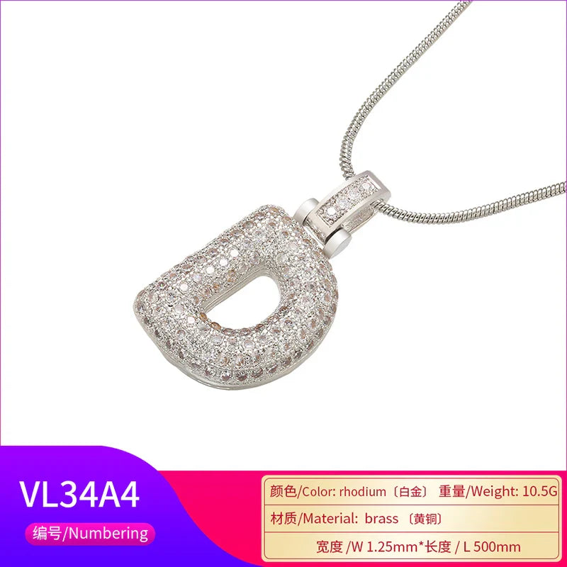 ZHUKOU 1.25x500mm Fat and lovely crystal brass silver color  letter necklace for women friends birthday gift model: VL34