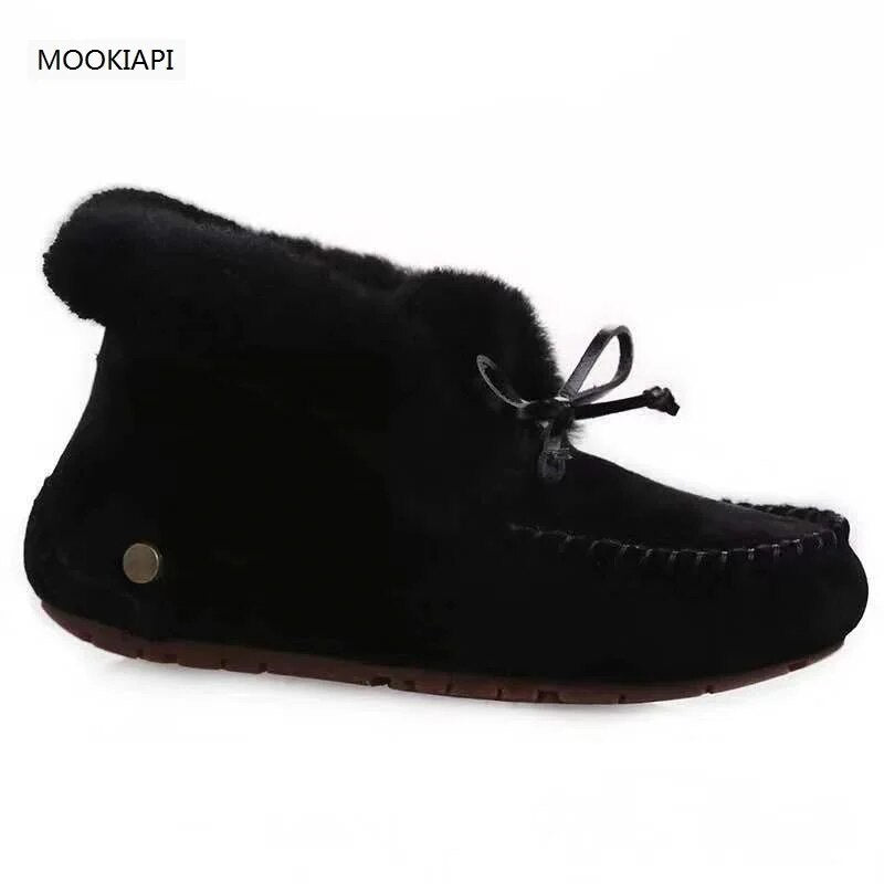 100% Genuine Leather Waterproof Women Flat Shoes Comfortable Winter Warm