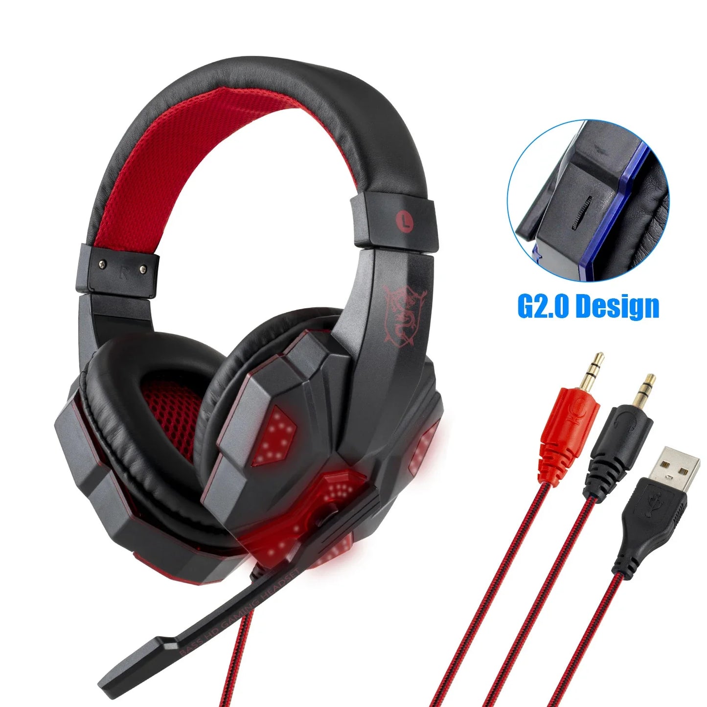 Wired Gaming Headphones With Microphone Led Light For Computer PS4 PS5 Xbox