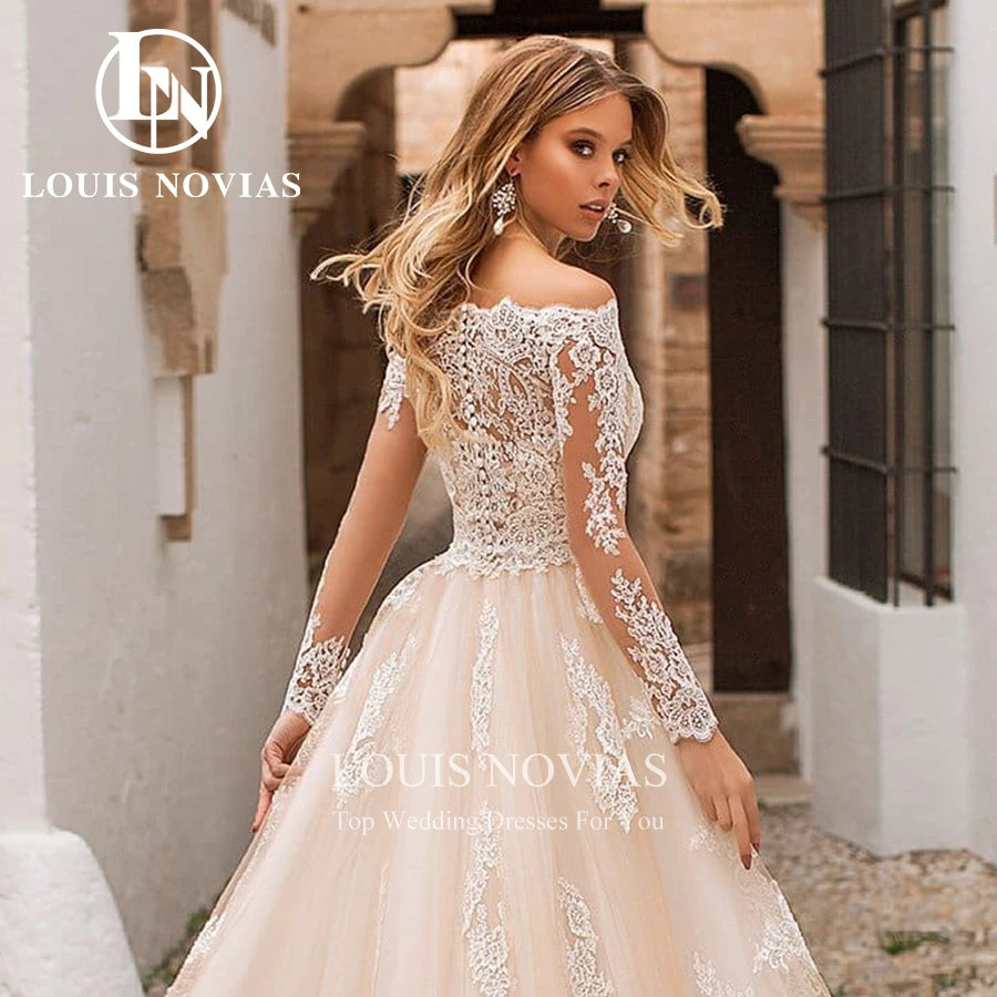White Bridesmaid Dresses: Wedding Dress Modern Detachable Train With Long Sleeve
