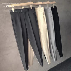 Cropped Straight Trousers Loose The Trend Fashion Male British No Ironing Pure Color
