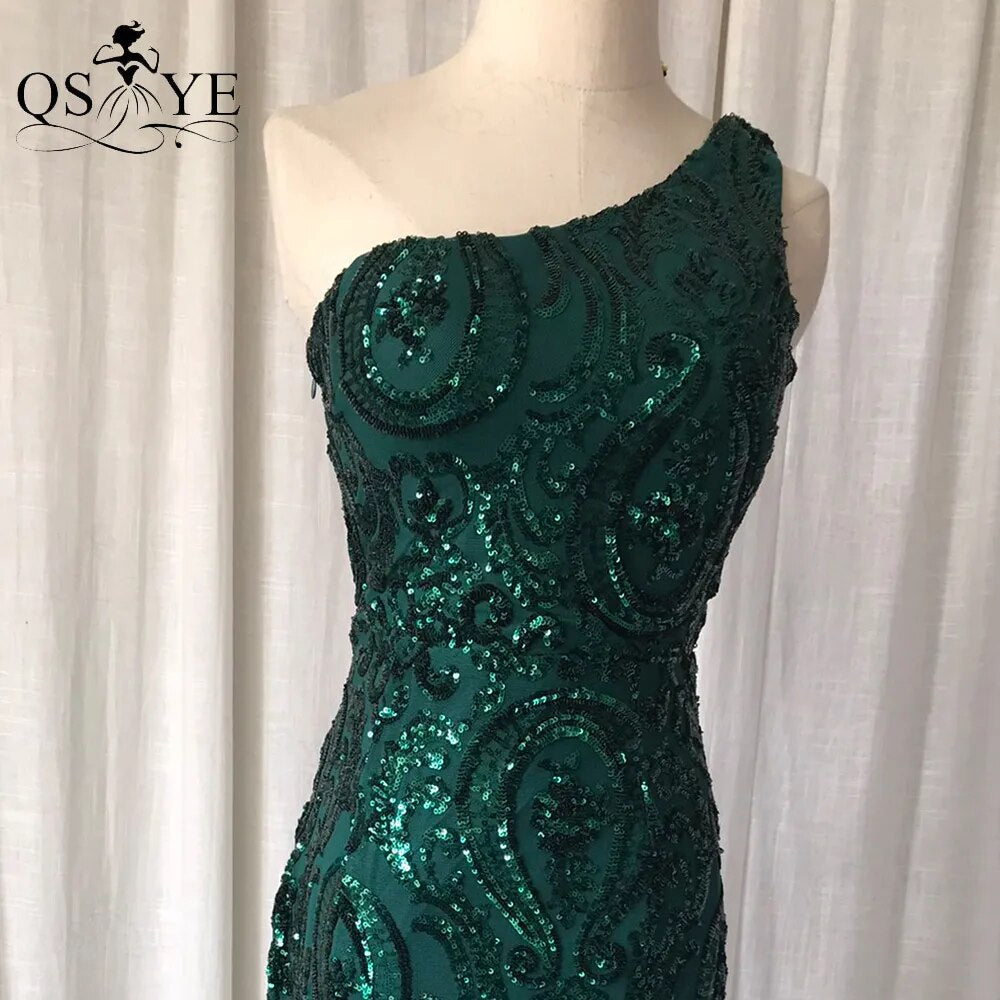 Evening wear Dresses: Green Sequined Long Mermaid Prom Dress