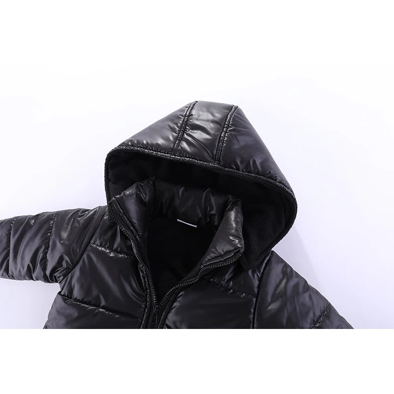 Little Boys Girls Winter Coats Solid Color Warm Thicken Cotton Removable Hooded Jacket