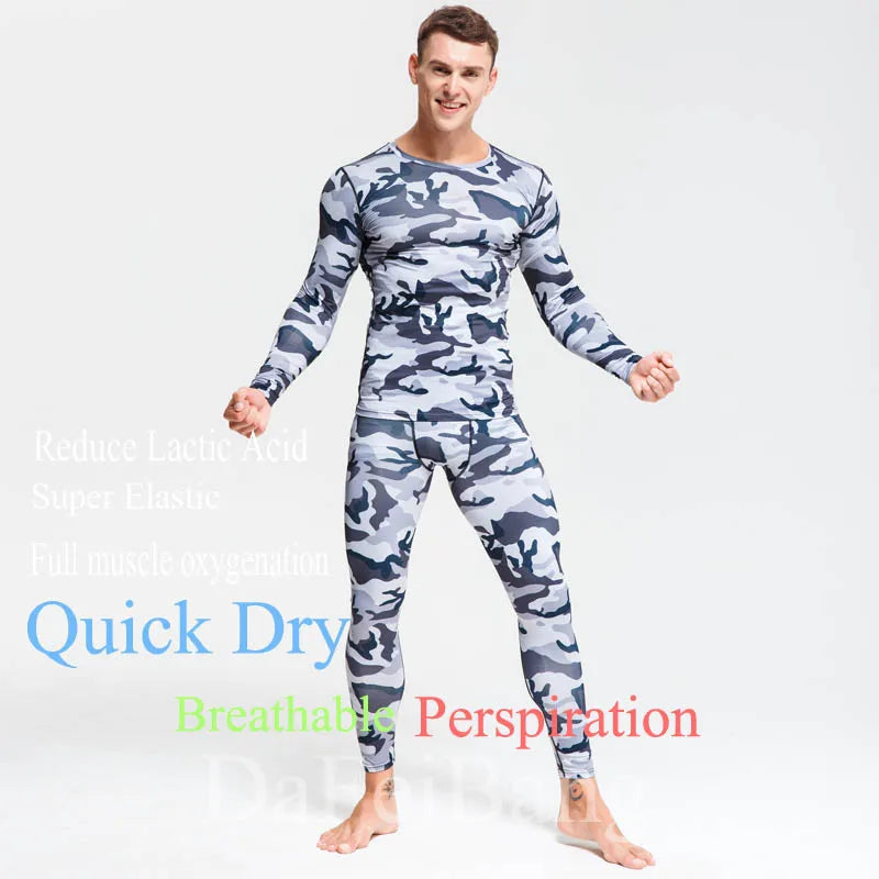 Quick Dry Camouflage Men's Running Sets Compression Sports Suits Skinny Tights Clothes Gym Rashguard Fitness Sportswear Men 2021