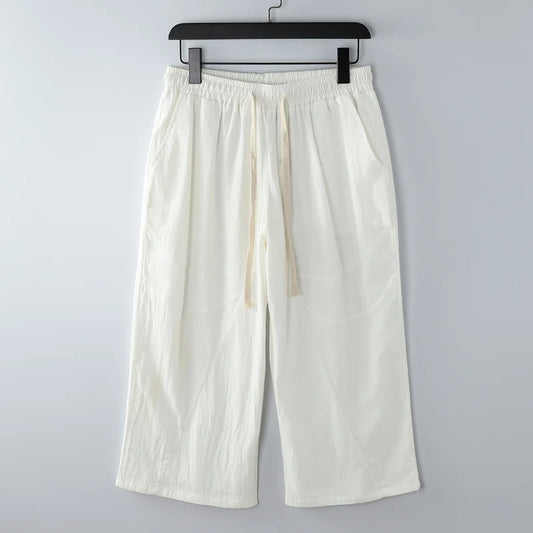 Cotton Linen Short Men Length Knee  8XL 9XL 13XL 170KG Large Size High Waist Shorts Male Long Men's Summer Breeches