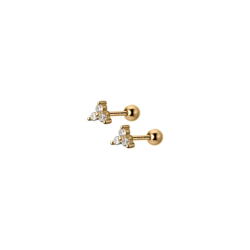 WANTME Genuine 925 Sterling Silver Romantic Three Petal Flower Mini Cute Stud Earrings for Women Girl Charming Party Jewelry