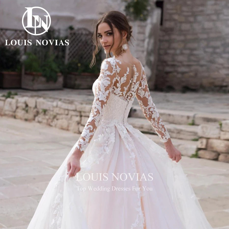 Wedding Dresses For Women Classic Long Sleeve Embroidery Button Princess