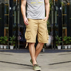 Men's Baggy Multi Pocket Military Cargo Shorts Mens Cotton Khaki Mens