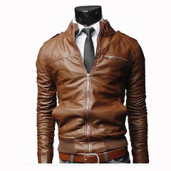 Men Faux Leather Jacket Zippers Men's Stand Collar Coat Spring Autumn Casual