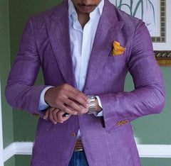 Purple Men's Linen Suits Summer Beach Jacket Slim Fit Suits For Men Tuxedo