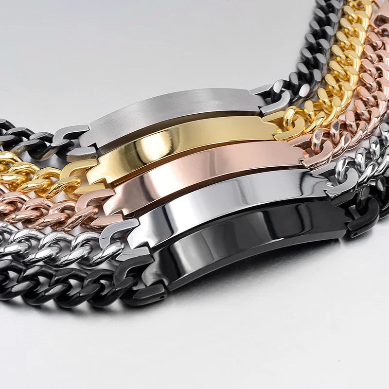 Gokadima Stainless Steel ID Bracelet For Men Jewelry masculina pulseira, Black / Rose Gold color Rock Punk Party Gift