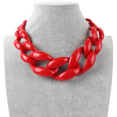 Vintage Big Acrylic Red Choker Necklace for Women Punk Large Resin Chunky