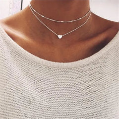 Tiny Heart Choker Necklace for Women Silver Color Chain Small Love Necklace