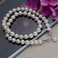 Women's S925 Sterling Silver Natural Pearl Necklace Classic Party Jewelry