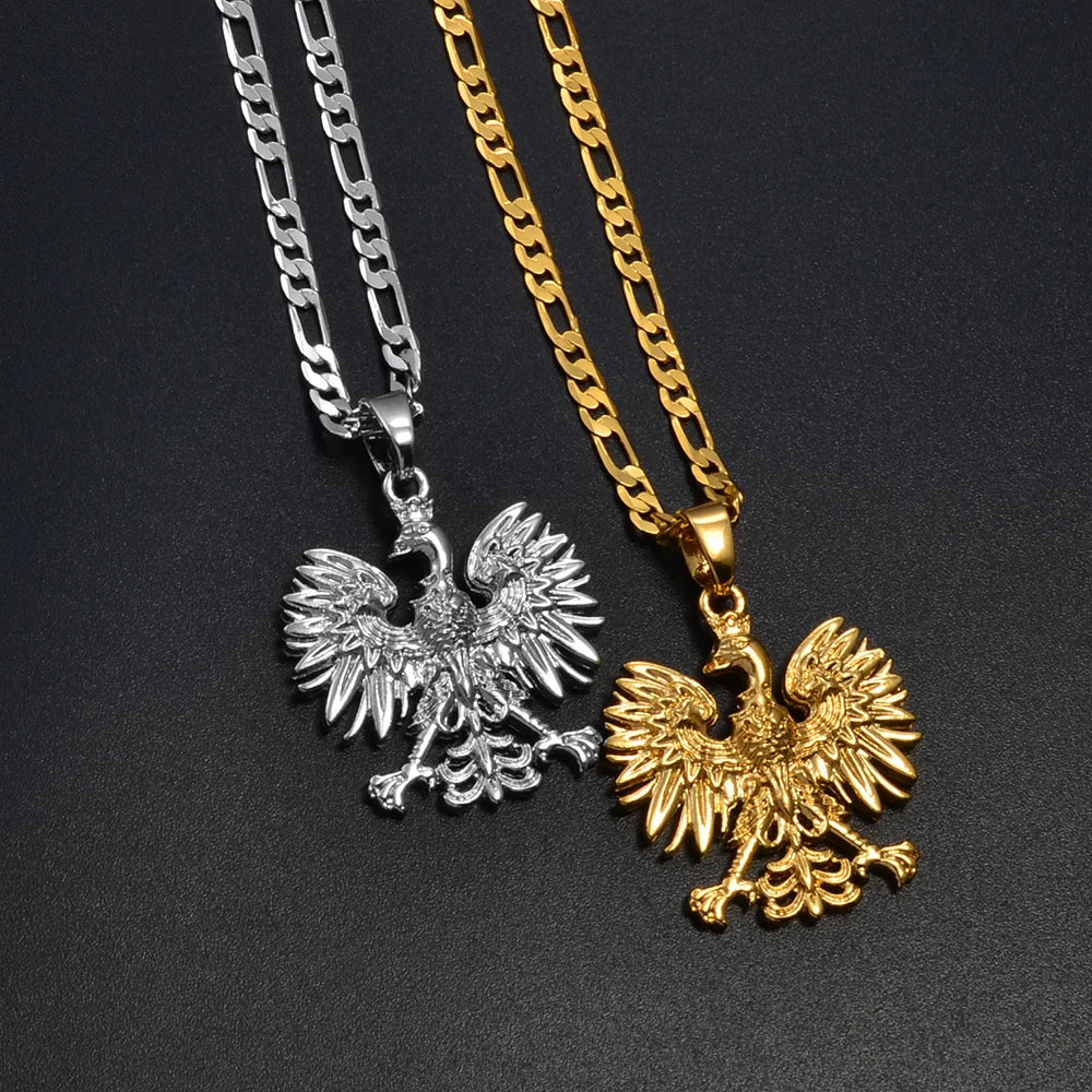 Anniyo Poland Symbol Eagle Pendant Necklaces for Women Men,Polska Poles Jewelry #252706