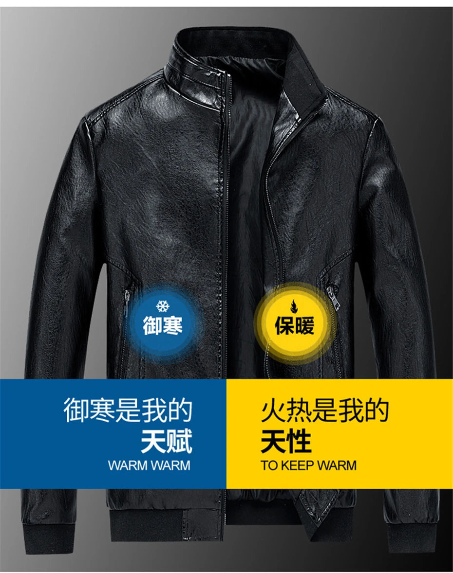 Plus Size 6XL 7XL Men's PU Jacket Solid Color Autumn Leather Jacket Coat Big Size