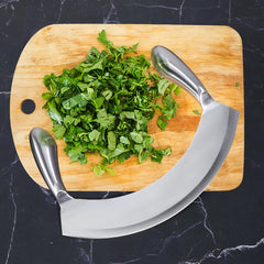 8.5 Inch Stainless Steel Mezzaluna Knife Pizza Cutter Fruit Vegetable Salad Chopper