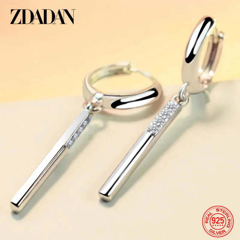ZDADAN 925 Sterling Silver Long Drop Earrings For Women Fashion Wedding Party Jewelry Gift