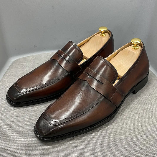 Size 7 To 12 Classic Mens Penny Loafers Genuine Cow Leather Dress Shoes