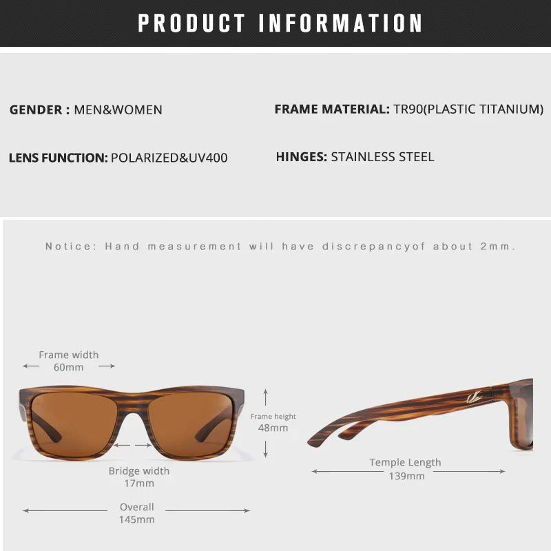 KAENON Square Polarized Sunglasses Men TR90 Flexible Sports Sun Glasses For Women Real Coating Lens With Original Box