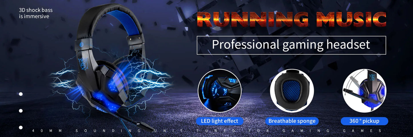 Wired Gaming Headphones With Microphone Led Light For Computer PS4 PS5 Xbox