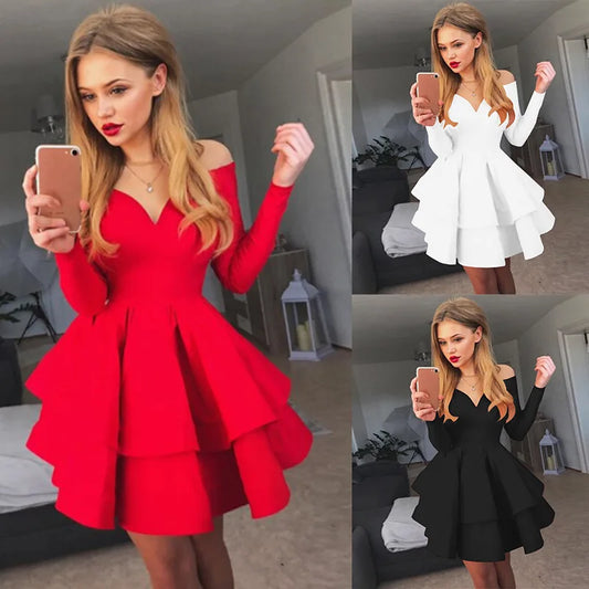Evening wear Dresses: Long Sleeve Clubwear V-Neck Off The Shoulder Dress